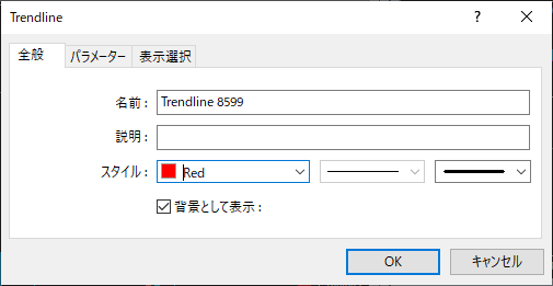 トレンドラインのスタイル、色、太さ