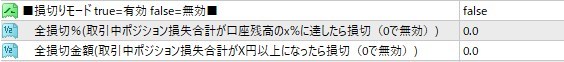 損切モードのエキスパート設定の初期値