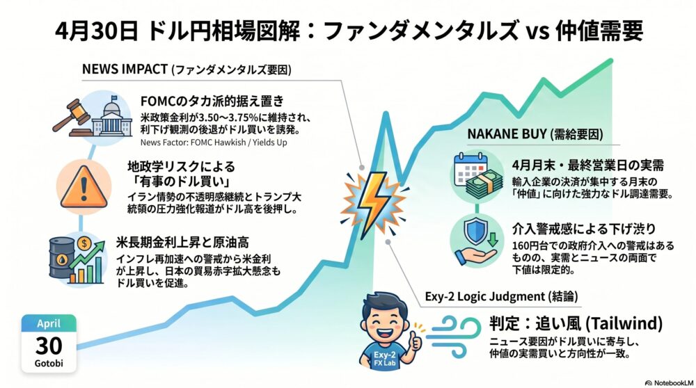 【4/30ゴトー日】FOMCタカ派の「追い風」。月末実需の仲値買い利確とドテン撤退
